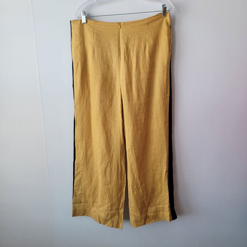 Ic by‎ connie womens pants size L mustard side stripe Linen pockets elastic back